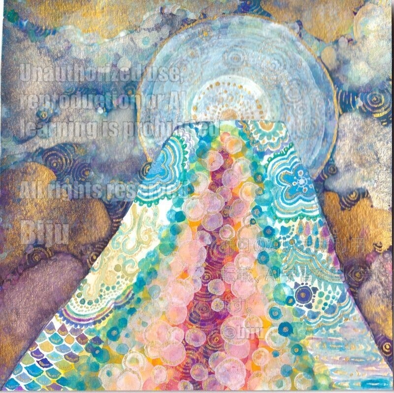 Original Painting 原画【蒼の富士】　和柄　Mt.Fuji　watercolor painting　開運画