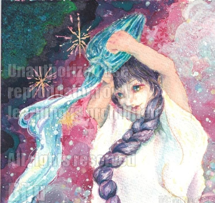 原画【春の星】水彩画 肉筆原画