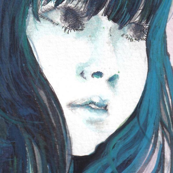 肉筆原画【花浴み】水彩画 女性の肖像portrait woman Flower