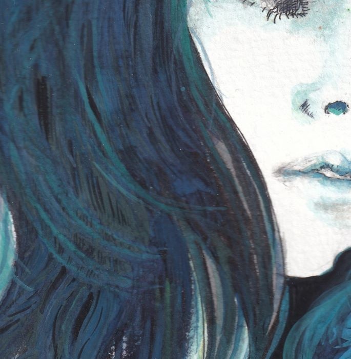 肉筆原画【花浴み】水彩画 女性の肖像portrait woman Flower