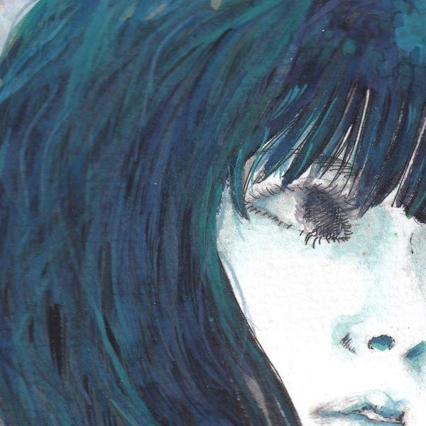 肉筆原画【花浴み】水彩画 女性の肖像portrait woman Flower