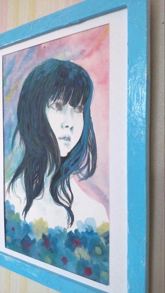 肉筆原画【花浴み】水彩画 女性の肖像portrait woman Flower