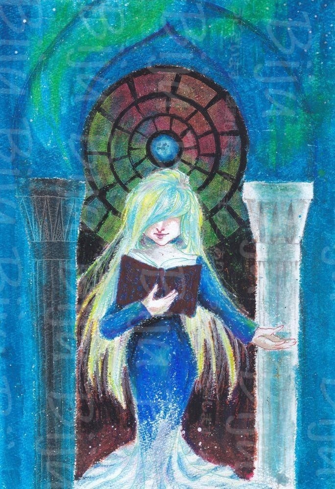 肉筆原画【女教皇】タロット The High Priestess　クレヨン画