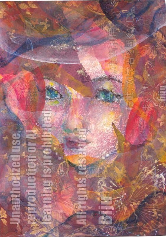 原画【夕陽の君】　アクリル＆クレヨン　絵画　一点物　肉筆原画