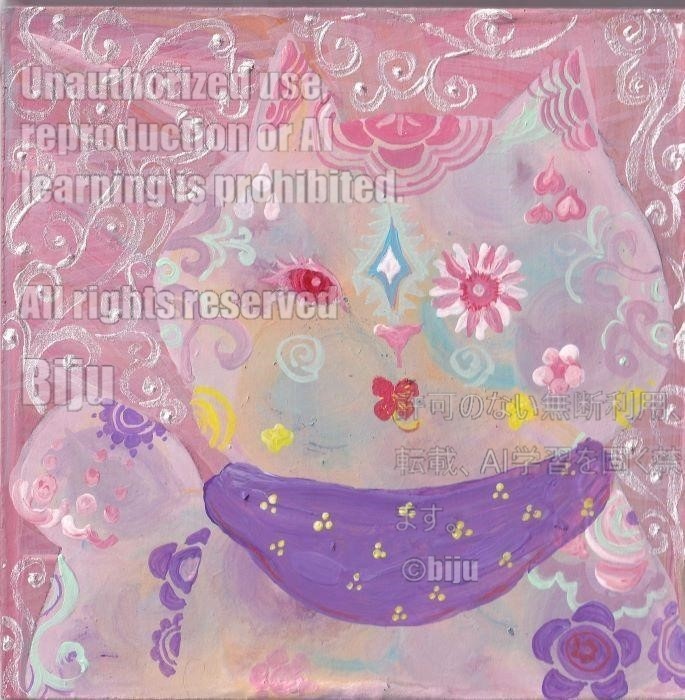 原画【まねきねこ】MDF材 アクリル画 猫の絵 kawaii cat Japan