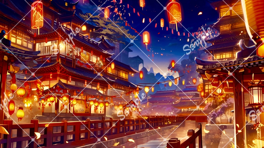 【背景素材】城下町の祭り#73