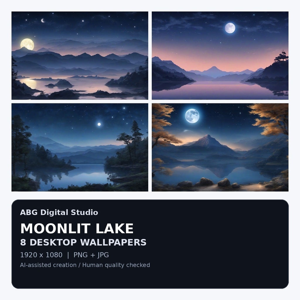 月夜の湖と山｜PC壁紙8枚セット 1920×1080｜Moonlit Lake