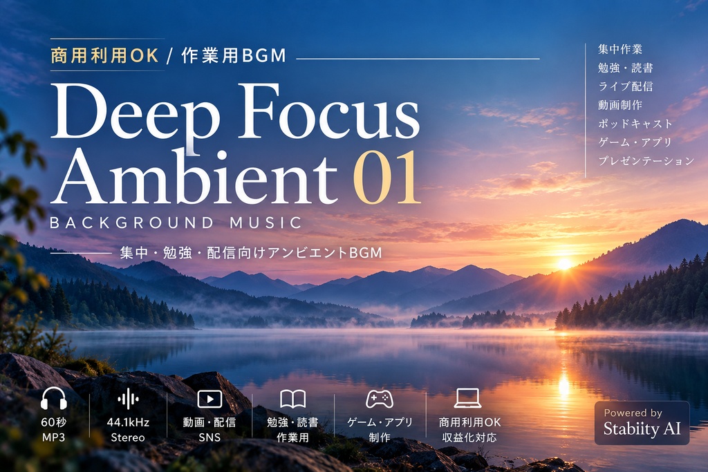 【商用利用OK / 作業用BGM】Deep Focus Ambient 01｜集中・勉強・配信向けアンビエントBGM