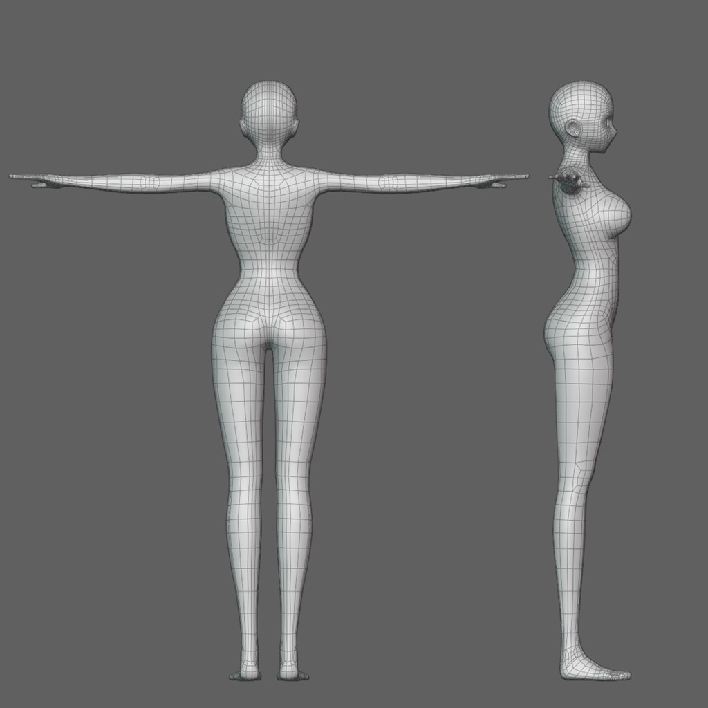 女性3Dキャラクターモデル素体(スキニング済+表情シェイプキー18種)