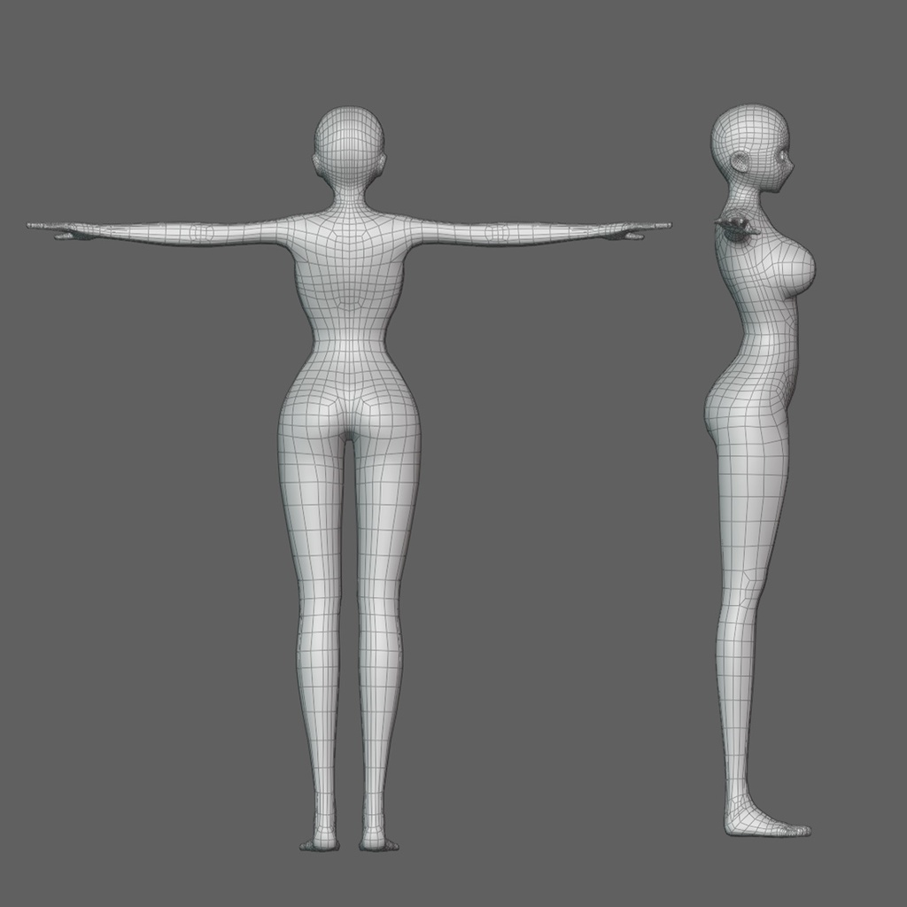 3Dキャラクターモデル素体(スキニング済+表情シェイプキー18種)