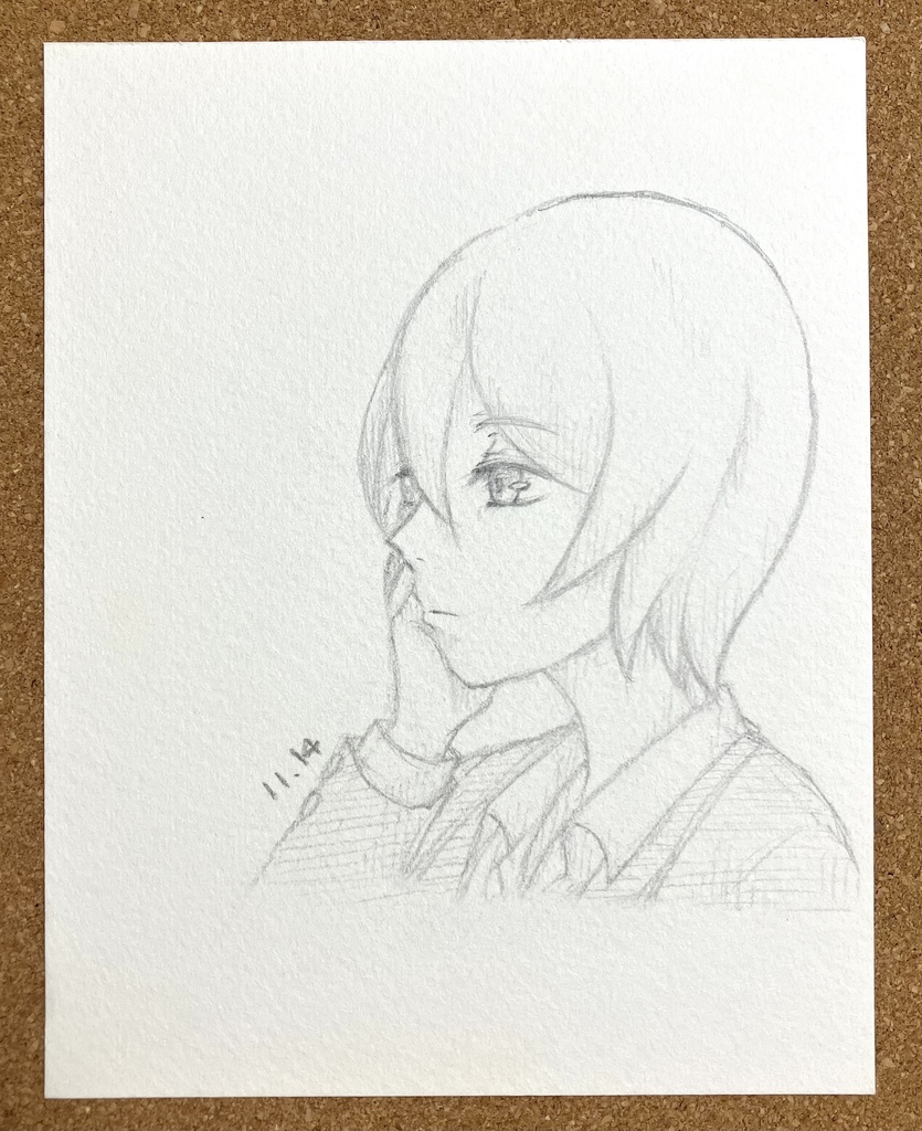 マリ／あから　モノクロ手描きイラスト