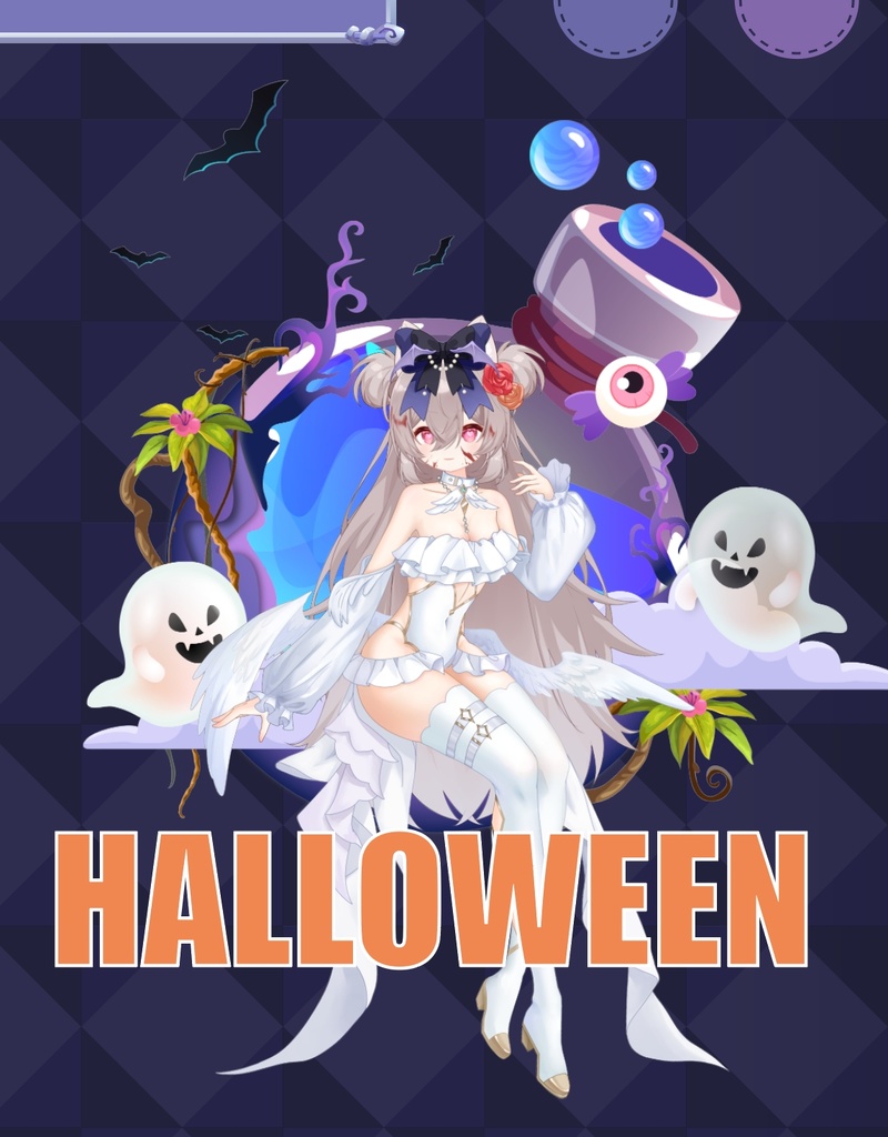 【Live2Dアパレル vts配信素材】萬聖節 黑白両色 ハロウィンの魔女 Live2Dモデルの展示衣装デザイン