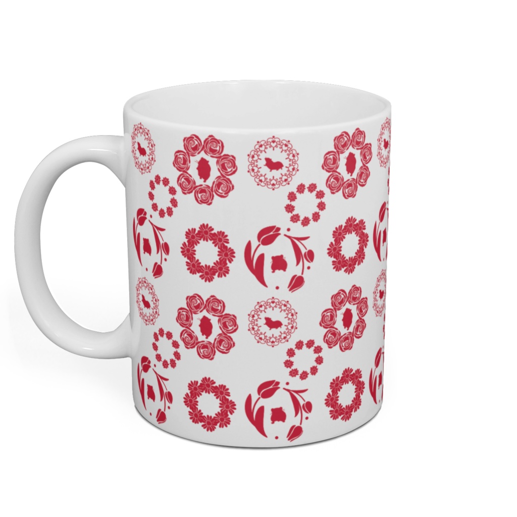 ハムスターと花輪のマグカップ