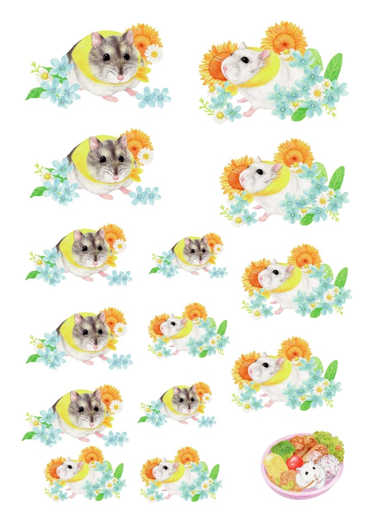 ハムスターとお花たちの透明シール