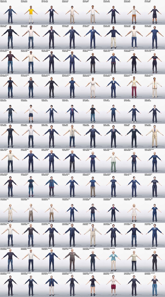 CG AI Human global 96体のローポリ人物セット