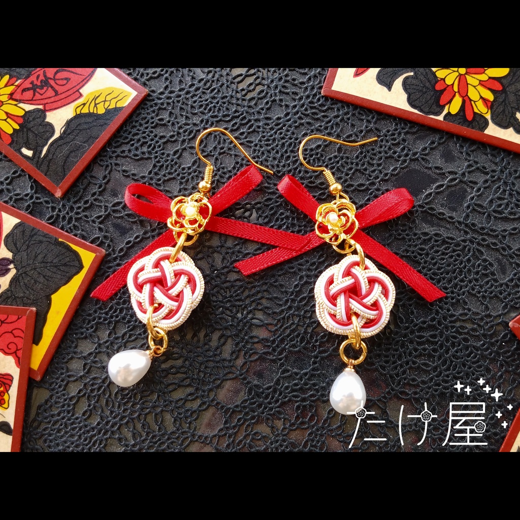 梅結びのリボンピアス