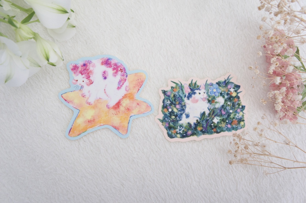 ステッカー(流れ星と草花)