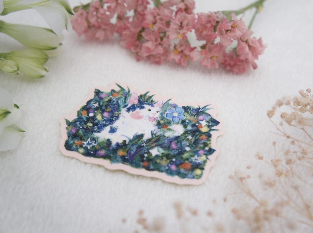 ステッカー(流れ星と草花)