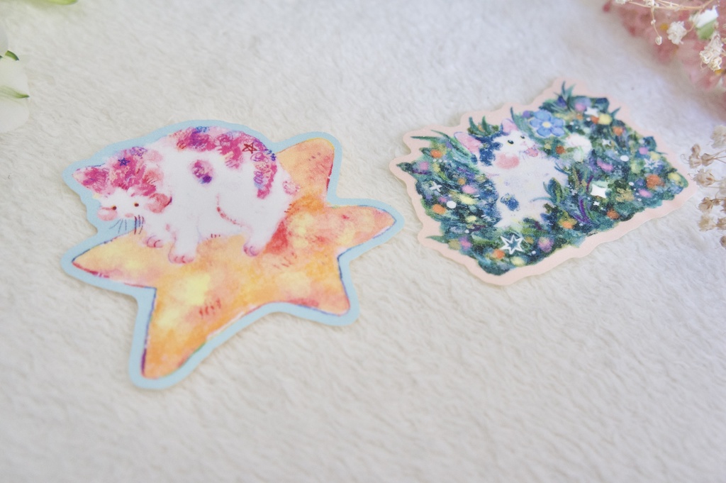 ステッカー(流れ星と草花)