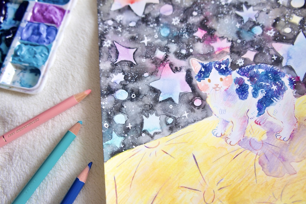 【水彩原画】月面散歩