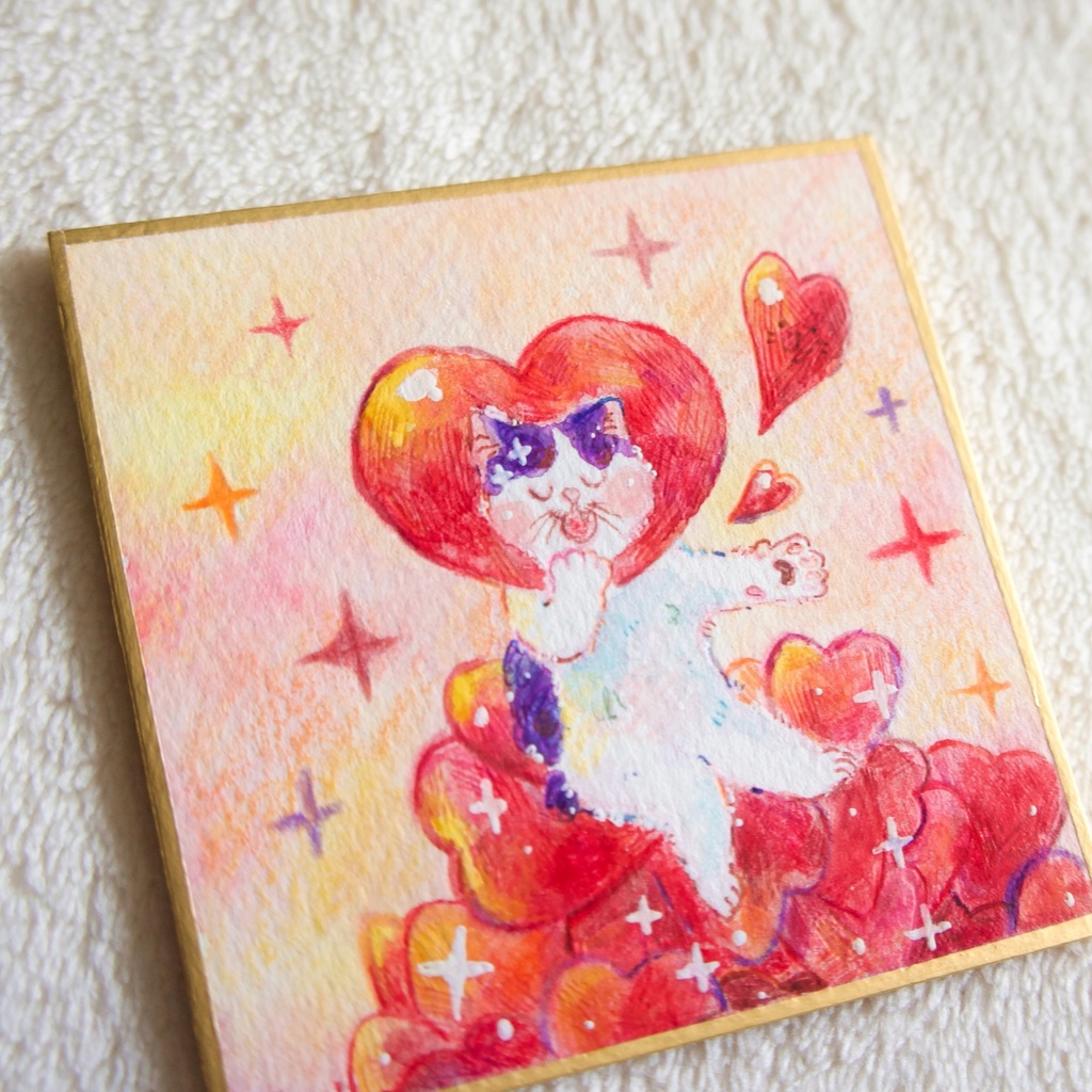 【豆色紙】ハートと流れ星【水彩原画】