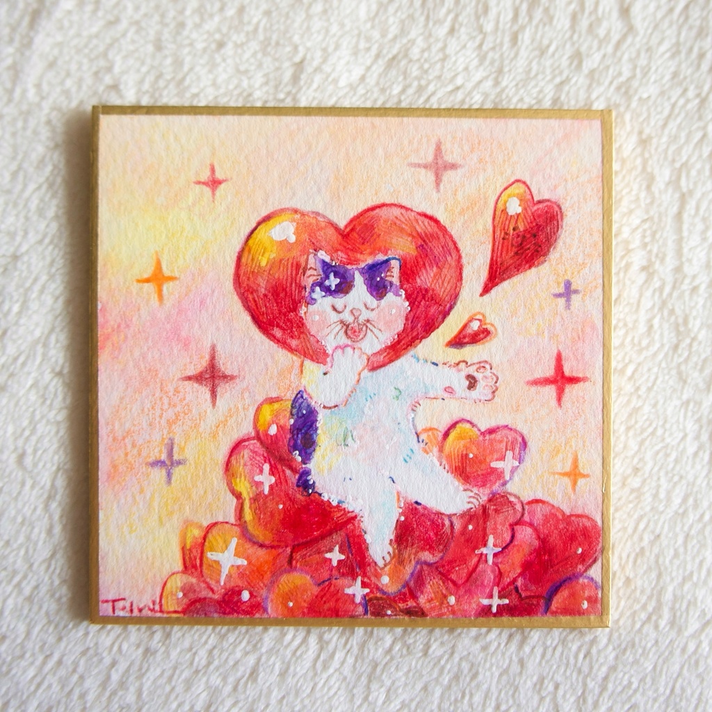 【豆色紙】ハートと流れ星【水彩原画】