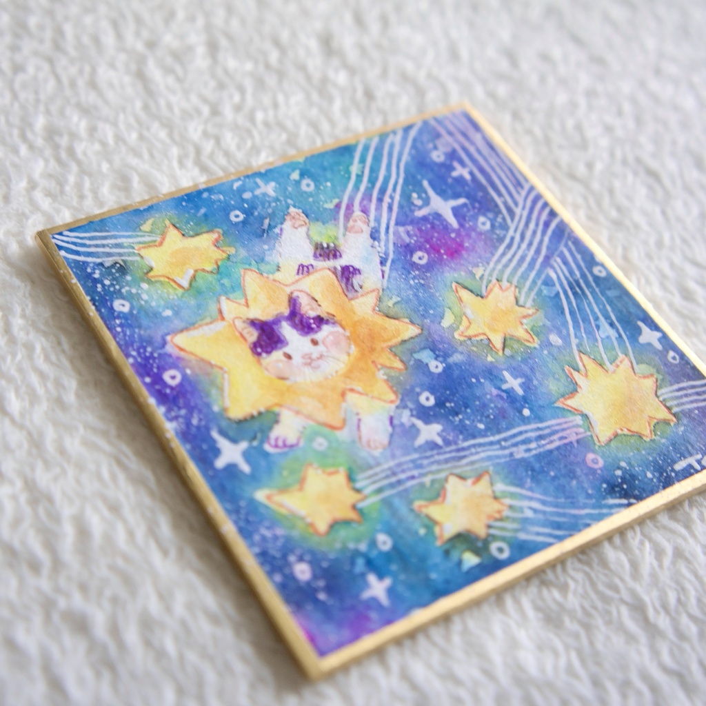 【豆色紙】ハートと流れ星【水彩原画】