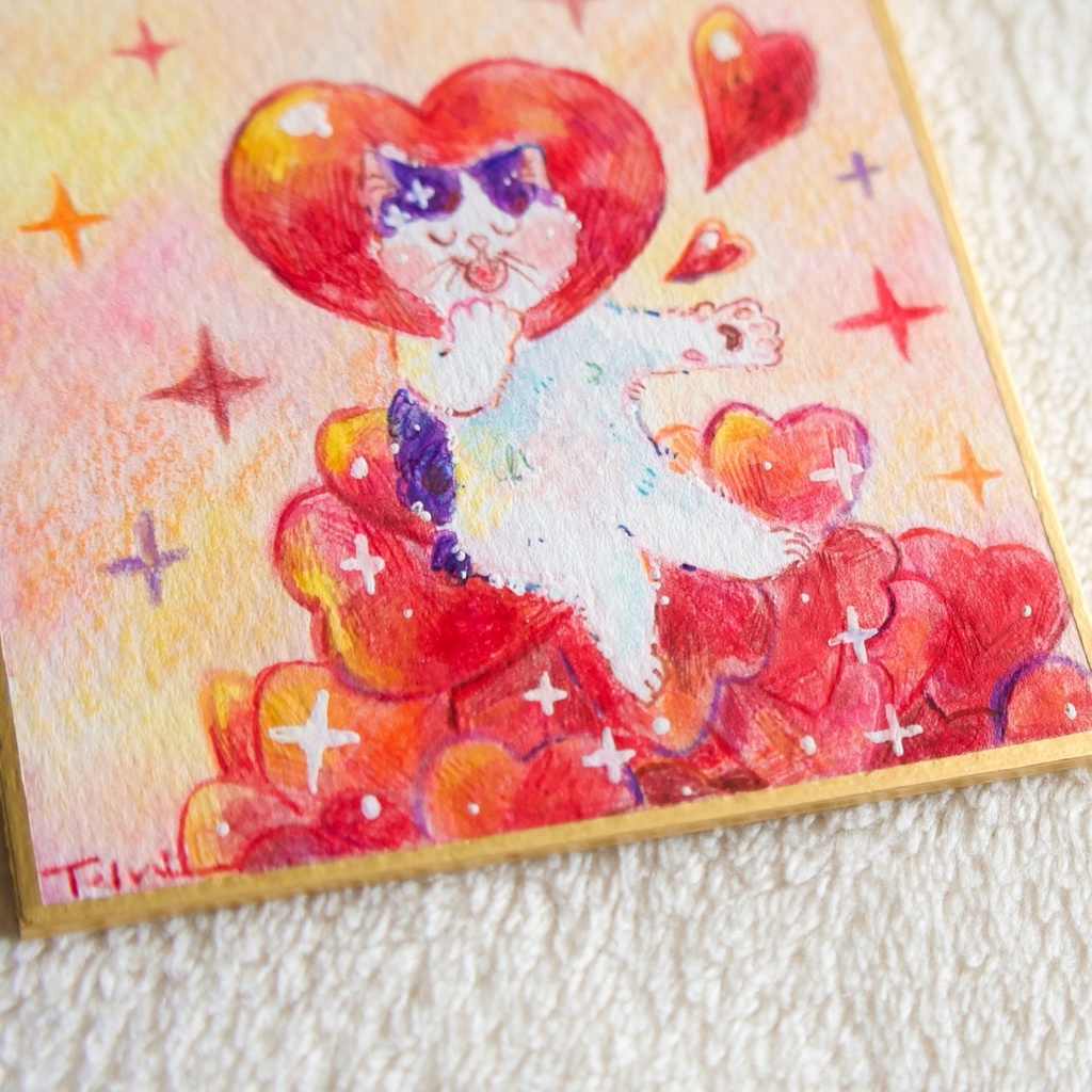 【豆色紙】ハートと流れ星【水彩原画】