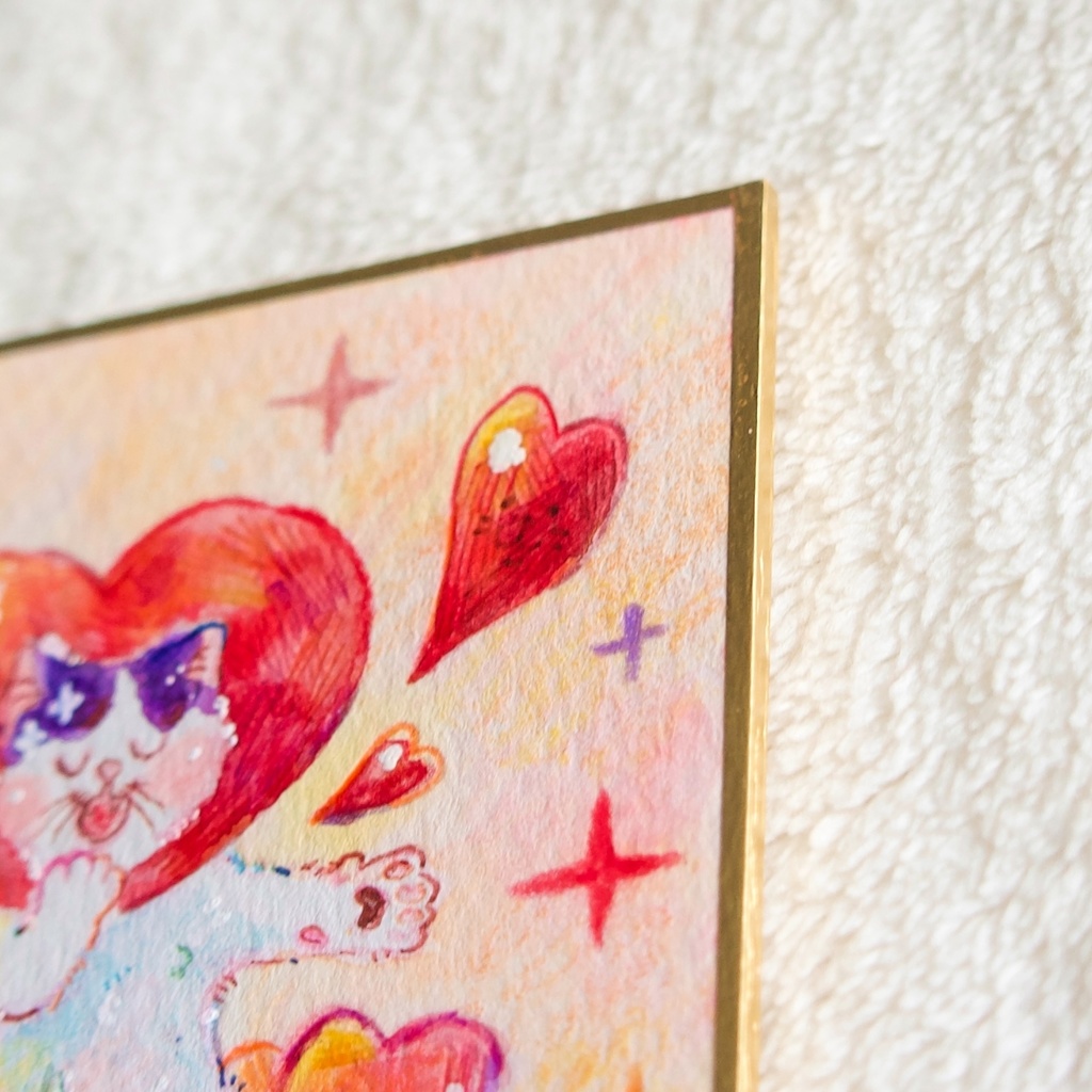 【豆色紙】ハートと流れ星【水彩原画】