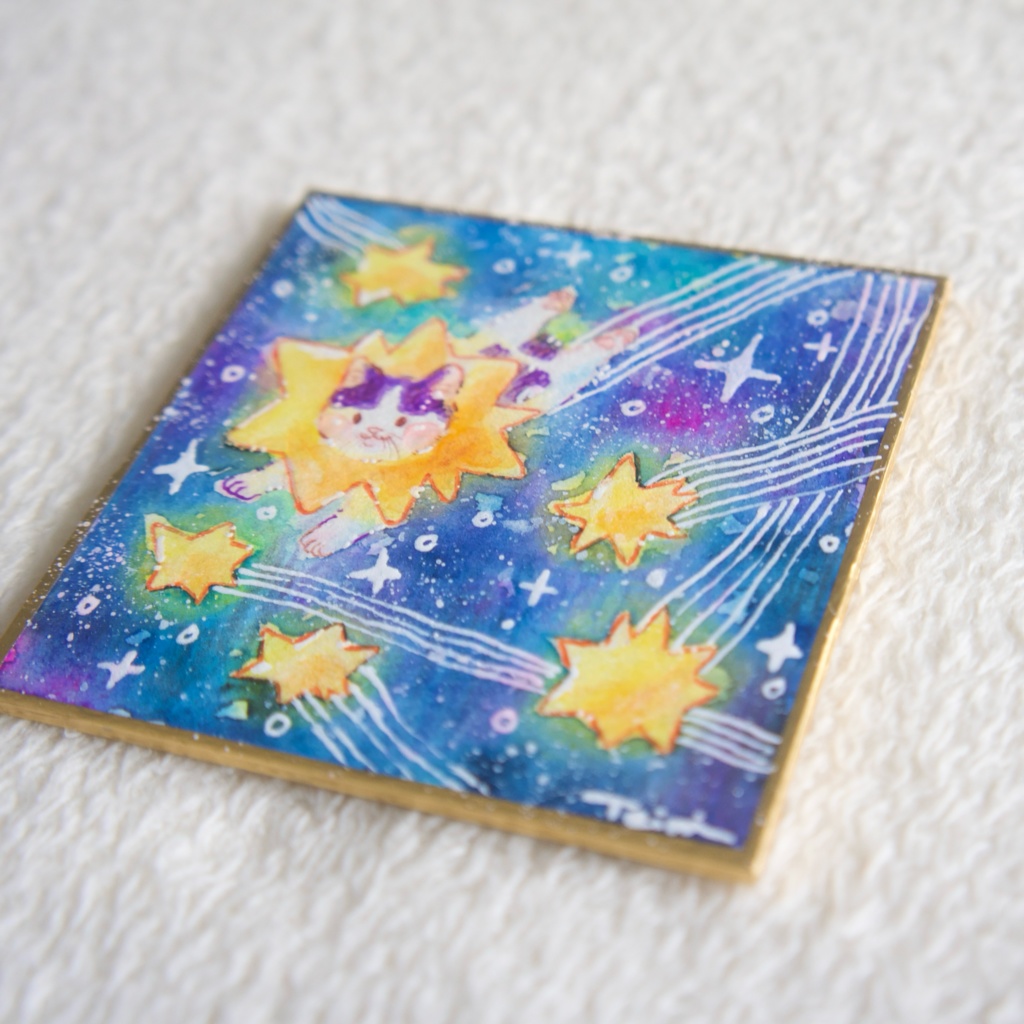 【豆色紙】ハートと流れ星【水彩原画】