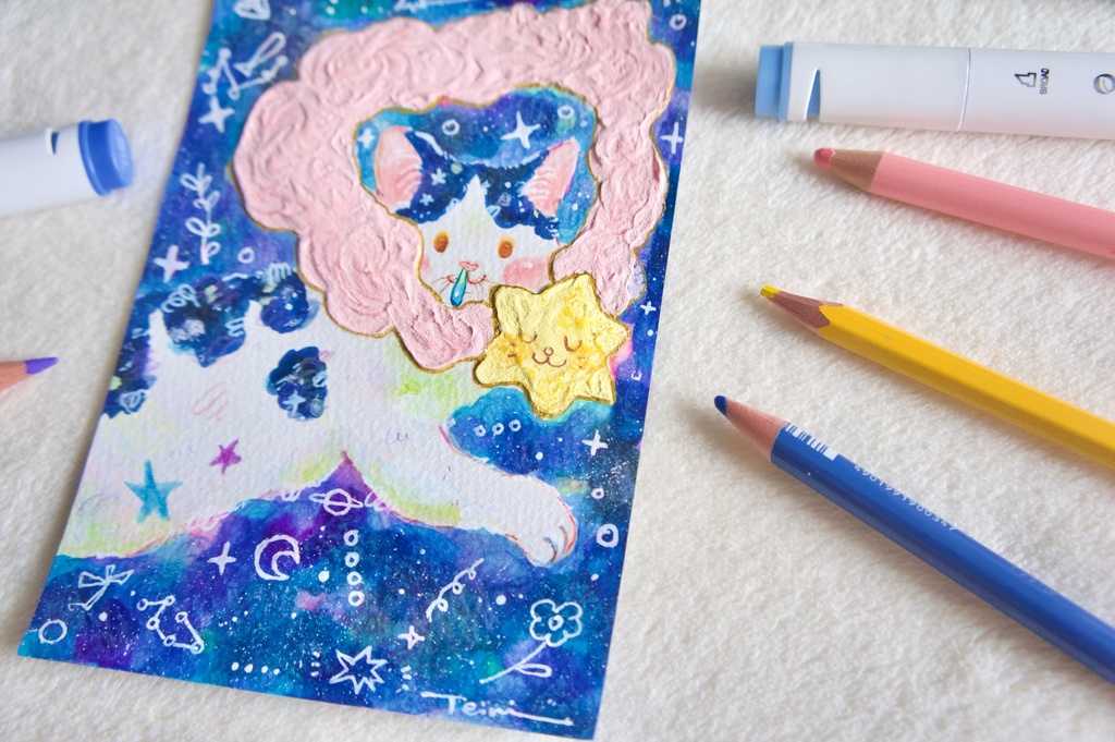 【ポストカード原画】流れ星マフラー