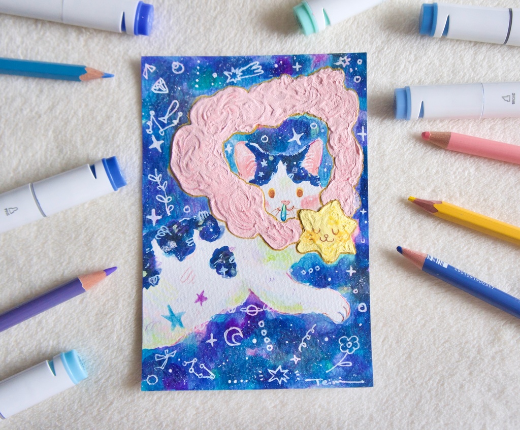 【ポストカード原画】流れ星マフラー