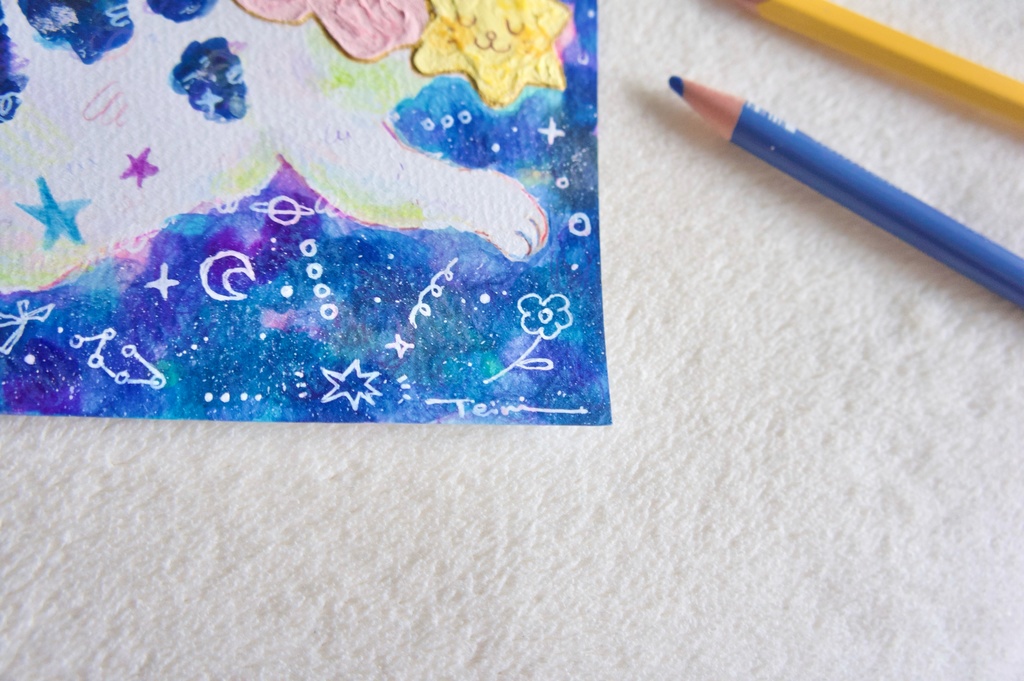 【ポストカード原画】流れ星マフラー