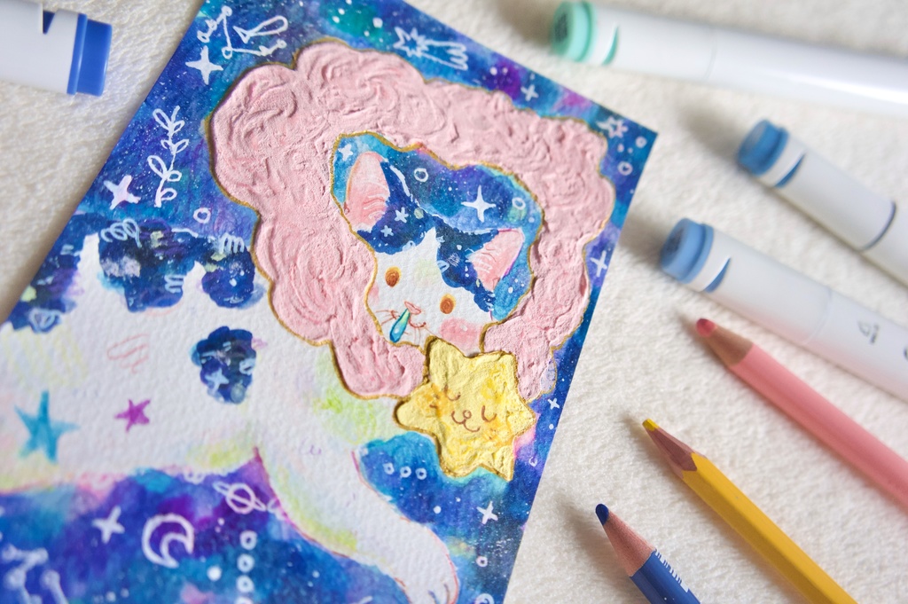 【ポストカード原画】流れ星マフラー