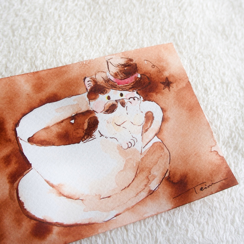 【ポストカード原画】ほっと一息