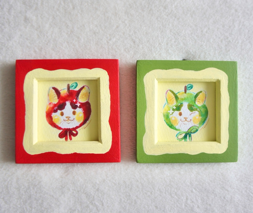 【額装原画】赤りんごと青りんご