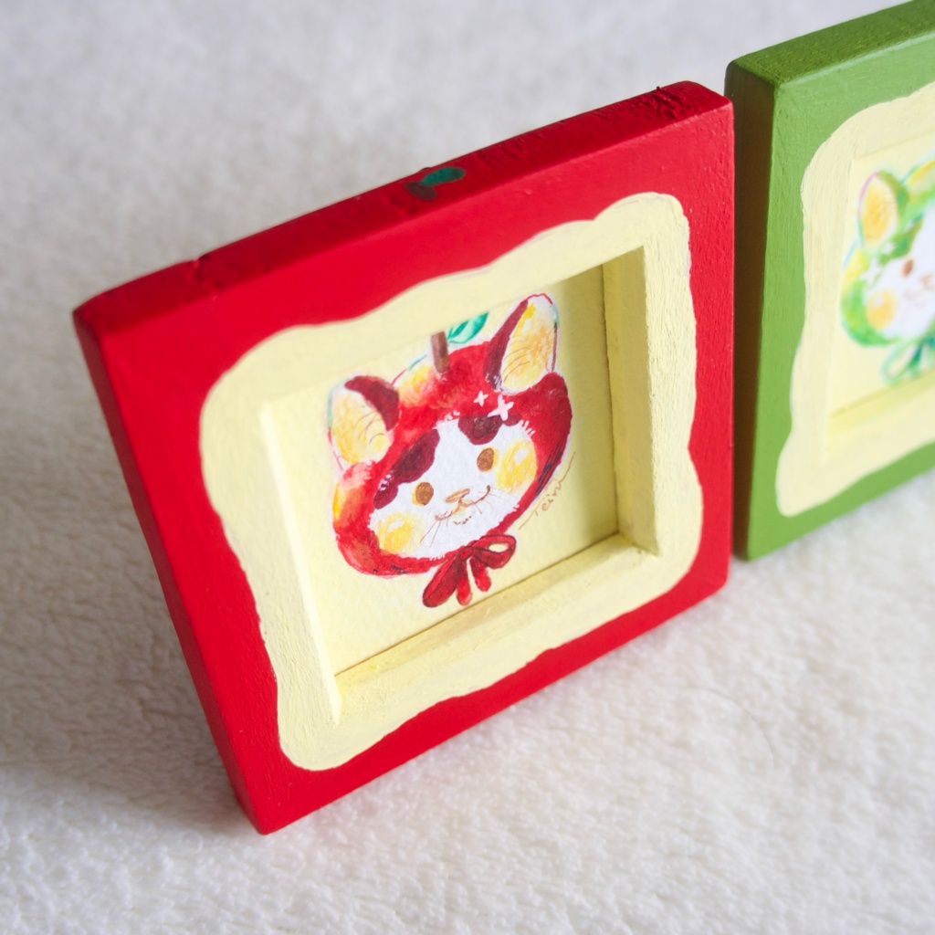 【額装原画】赤りんごと青りんご