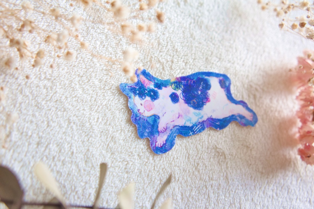 ホログラム夜空ねこステッカー