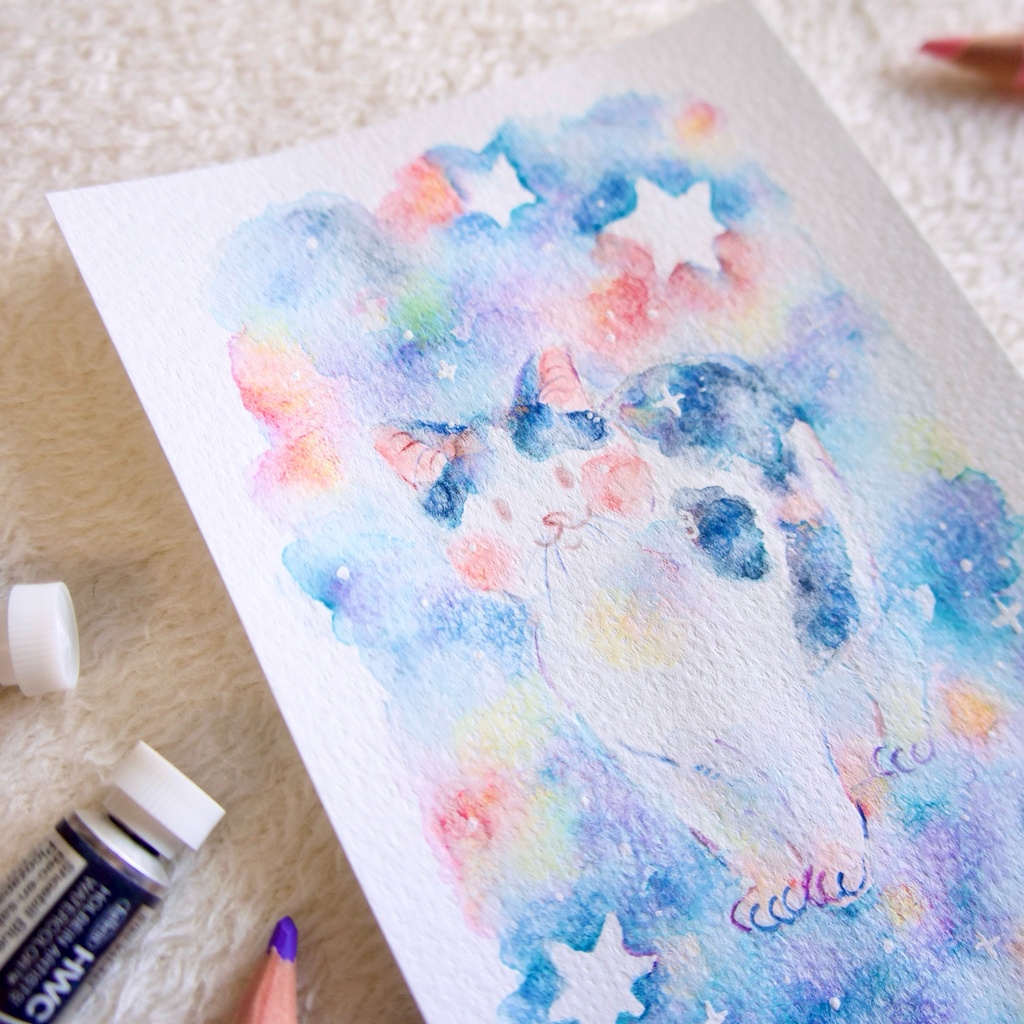 【ポストカード原画】水彩夜空