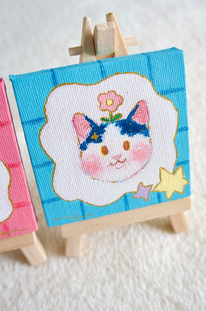 【ミニキャンバス原画】お花咲いたよ!【イーゼル付き】