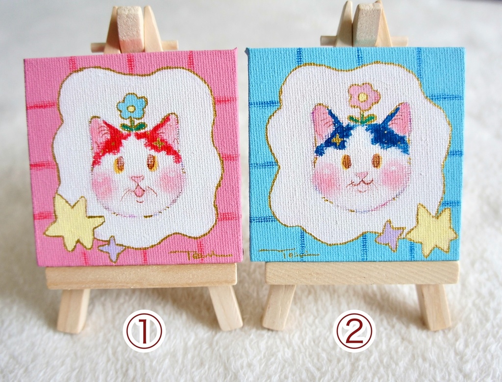 【ミニキャンバス原画】お花咲いたよ！【イーゼル付き】