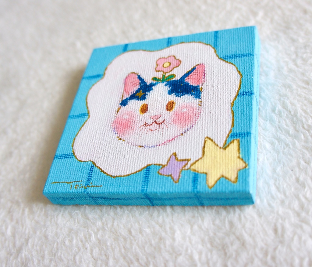 【ミニキャンバス原画】お花咲いたよ!【イーゼル付き】