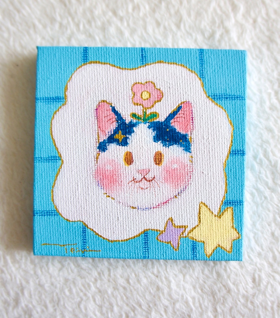 【ミニキャンバス原画】お花咲いたよ!【イーゼル付き】