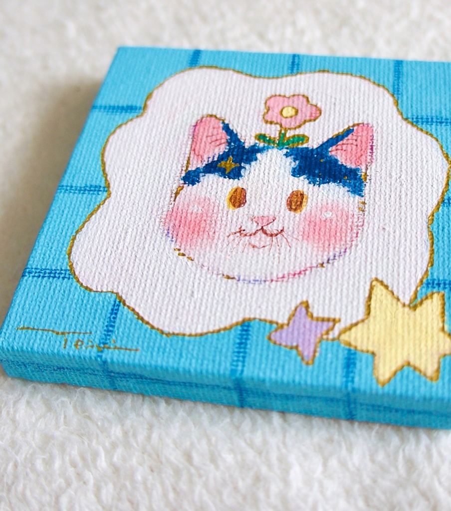 【ミニキャンバス原画】お花咲いたよ!【イーゼル付き】