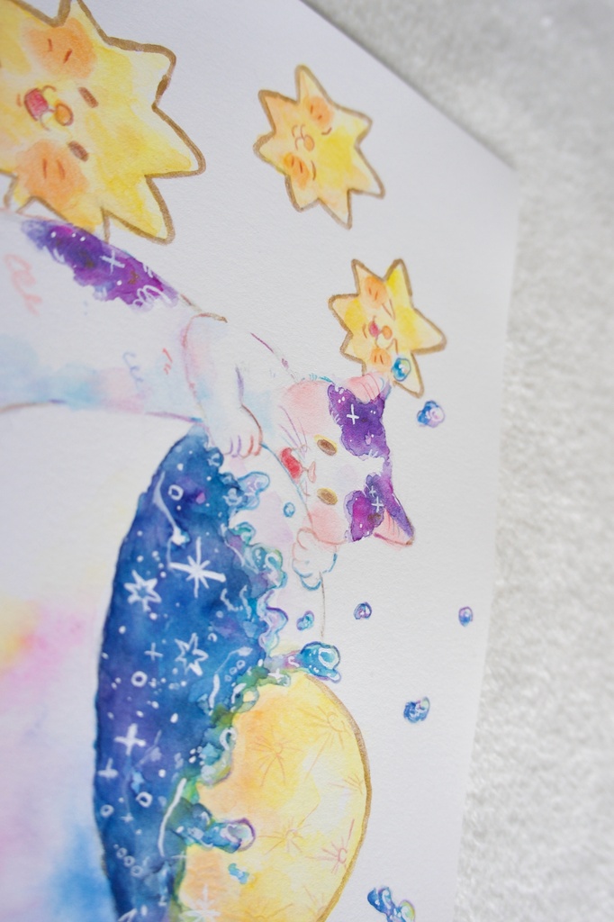【水彩原画】夜空珈琲に満月のお砂糖を1つ