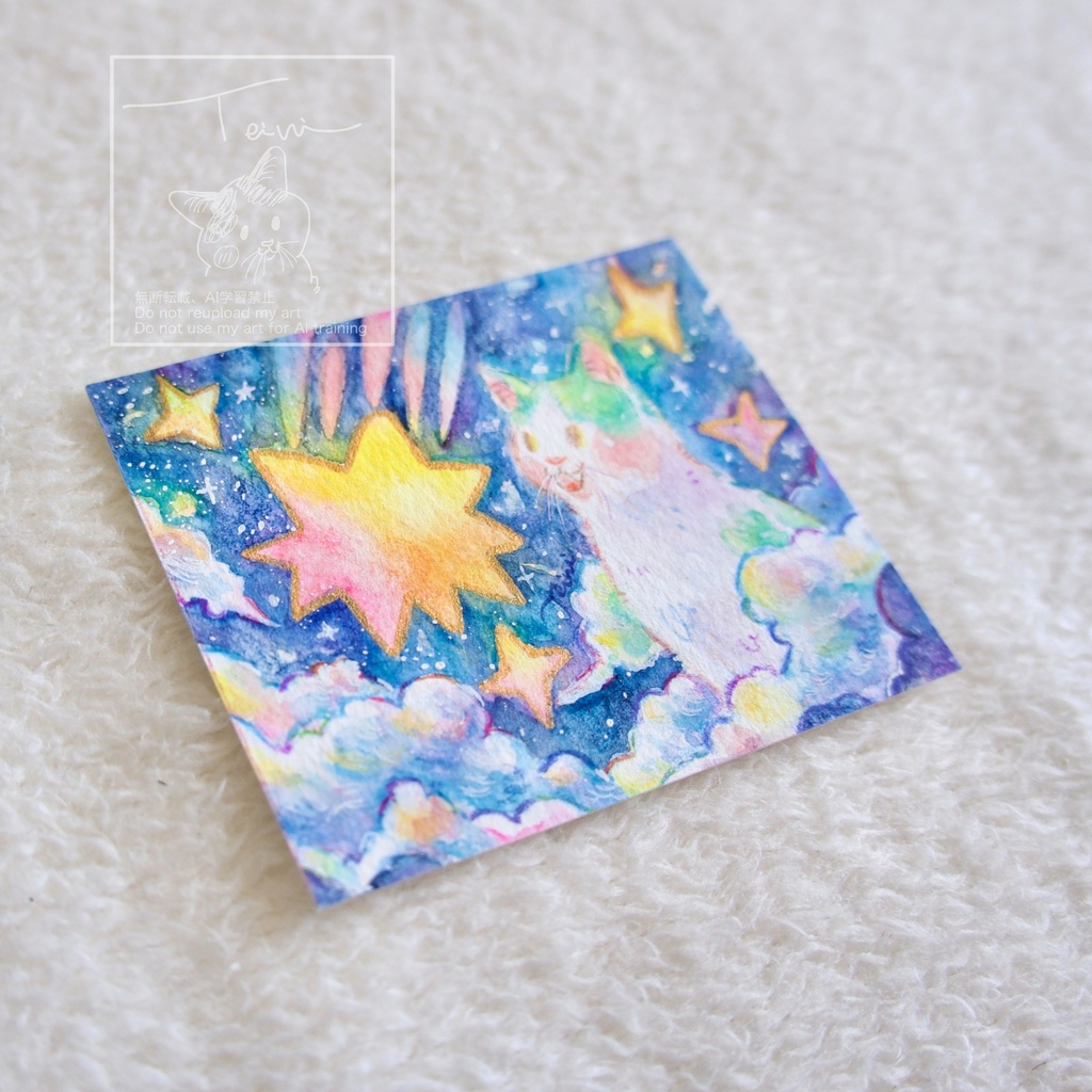 【額装水彩原画】星降る雲の上で