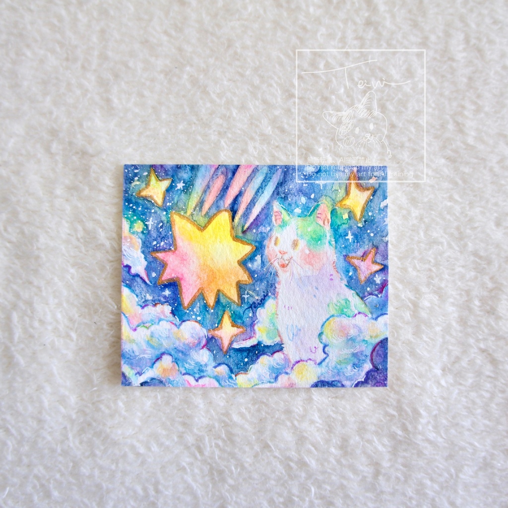 【額装水彩原画】星降る雲の上で