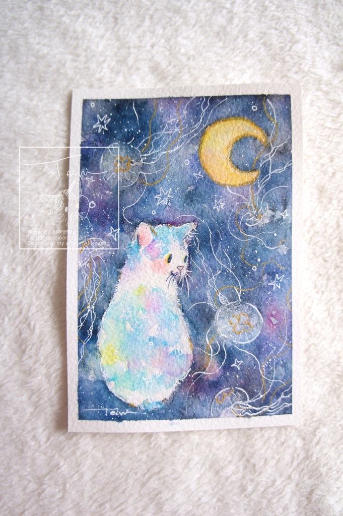 【水彩原画】月夜と海月