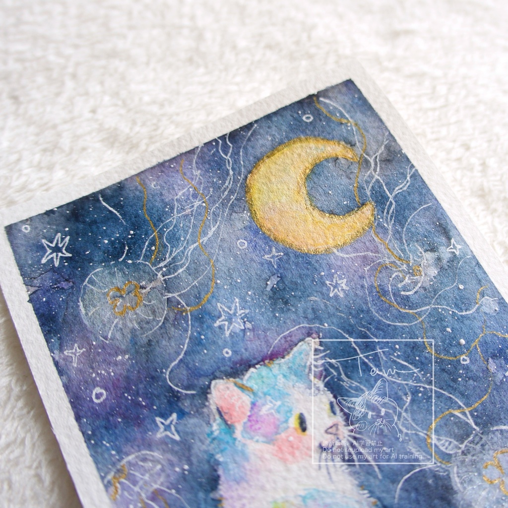 【水彩原画】月夜と海月