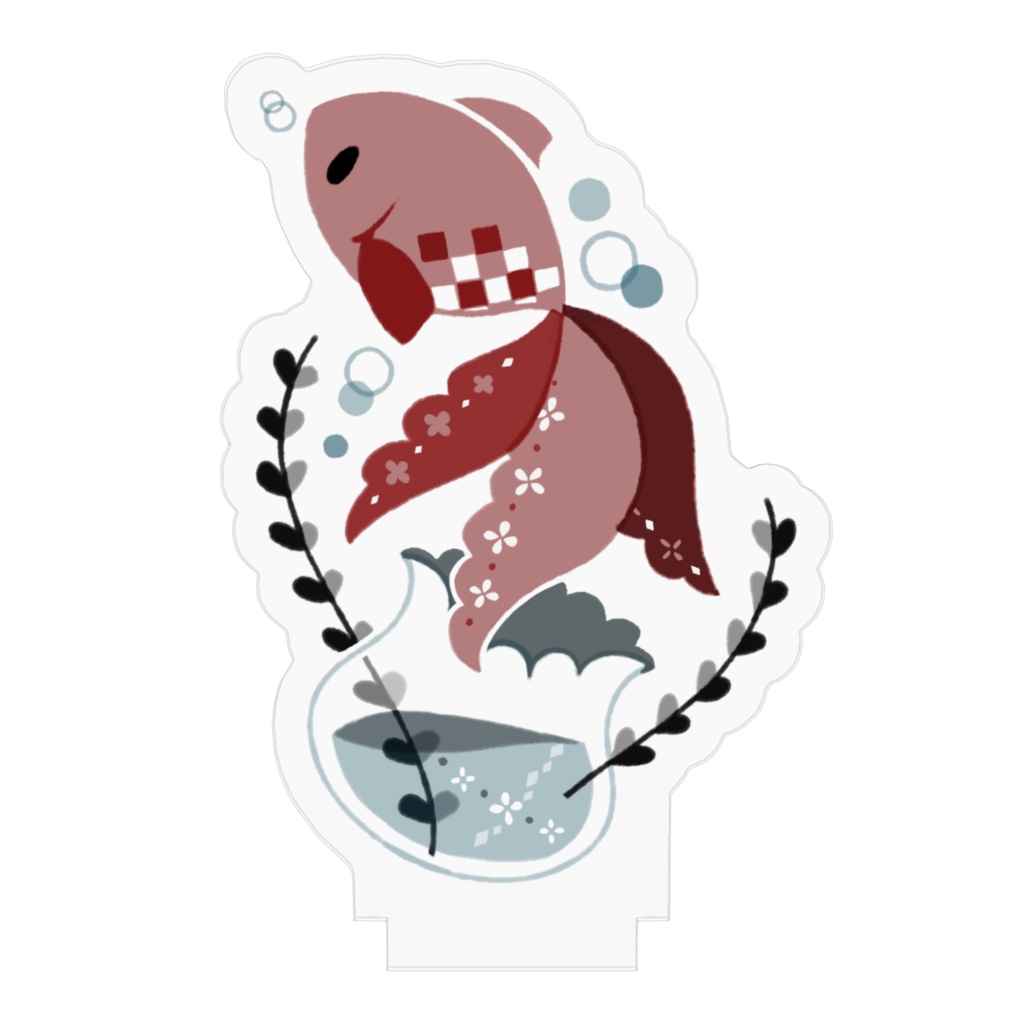 金魚とハートの水草アクリルフィギュア